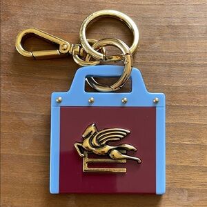 Etro Blue and Burgundy Resin Bag-Shaped Keychain with Gold Hardware